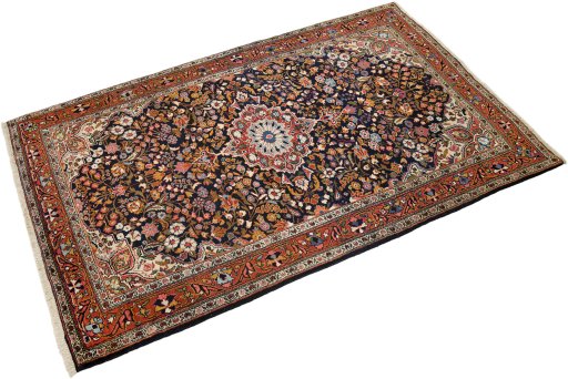 Close-up detail of 1930s Sarough rug from Iran / Persia showing Wool weave