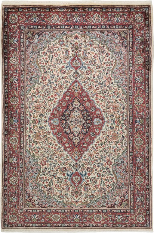 Full view of New Sarough rug from Iran / Persia, 222 × 138 cm in Cream tones