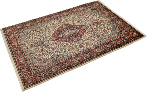 Corner detail of New Sarough rug showing border pattern and Wool pile