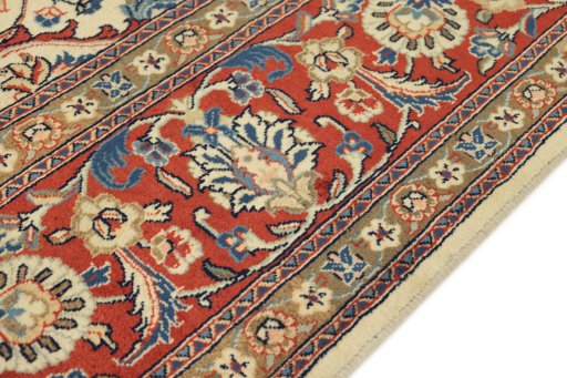 Full view of 1970s Sarough rug from Iran / Persia, 351 × 251 cm in Cream tones
