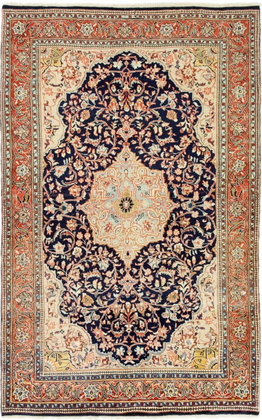 Full view of New Sarough rug from Iran / Persia, 230 × 127 cm in Dark blue tones