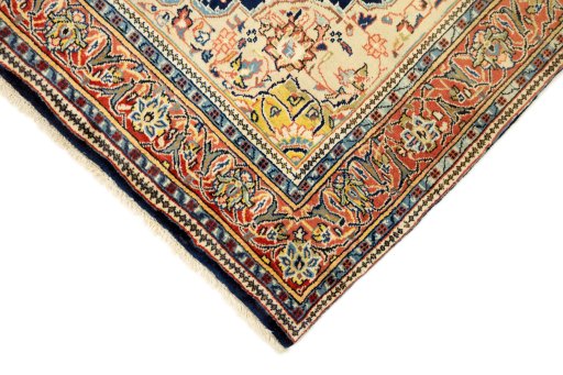 Backside of handmade New Sarough rug showing knot structure and weave density