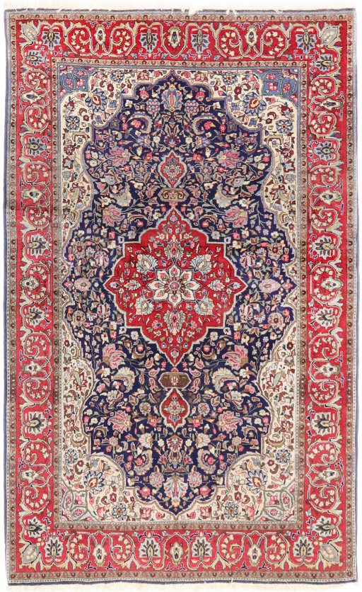 Full view of 1960s Sarough rug from Iran / Persia, 210 × 132 cm in Dark blue tones