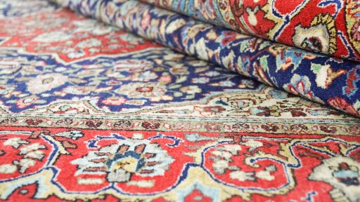 Full view of 1960s Sarough rug from Iran / Persia, 210 × 132 cm in Dark blue tones