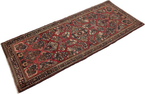 Close-up detail of 1950s Sarough rug from Iran / Persia showing Wool weave