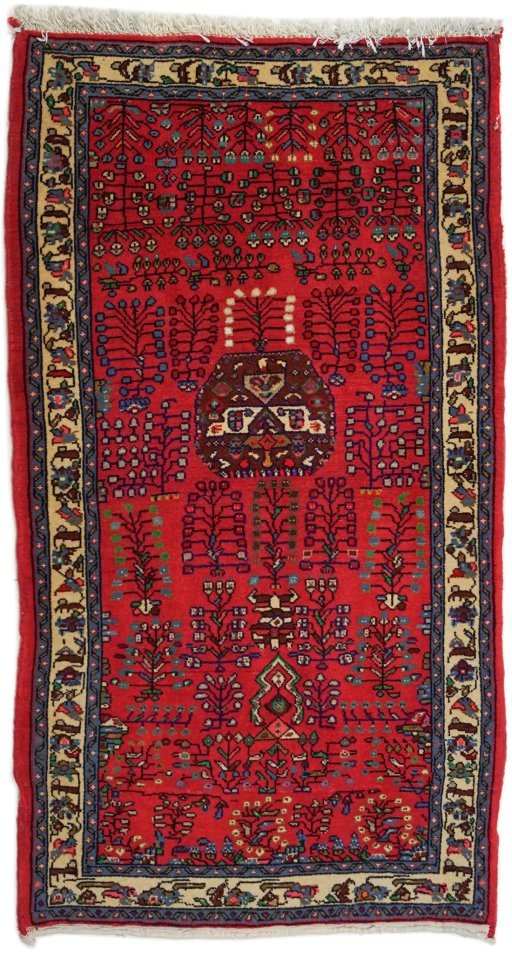 Full view of 1960s Sarough rug from Iran / Persia, 127 × 65 cm in Red tones