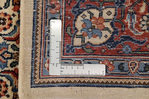 Backside of handmade New Sarough rug showing knot structure and weave density