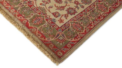 Backside of handmade 1990s Sarough rug showing knot structure and weave density