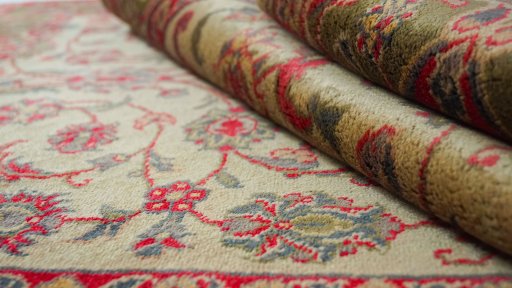 Close-up detail of 1990s Sarough rug from Iran / Persia showing Wool weave