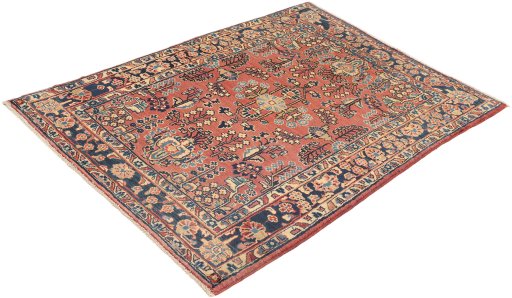 Close-up detail of 1920s Sarough rug from Iran / Persia showing Wool weave