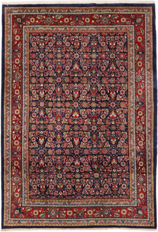 Full view of 1950s Sarough rug from Iran / Persia, 310 × 214 cm in Dark blue tones