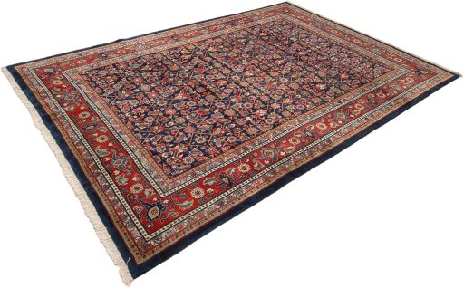Close-up detail of 1950s Sarough rug from Iran / Persia showing Wool weave