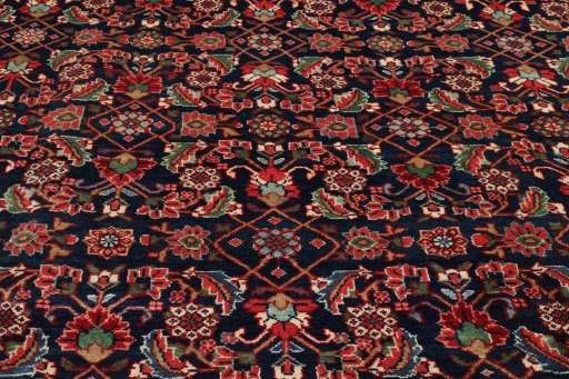 Full view of 1950s Sarough rug from Iran / Persia, 310 × 214 cm in Dark blue tones