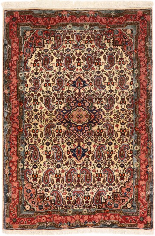 Full view of 1930s Sarough rug from Iran / Persia, 161 × 110 cm in Cream tones