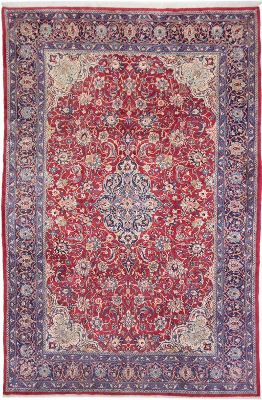 Full view of 1960s Sarough rug from Iran / Persia, 330 × 220 cm in Red tones