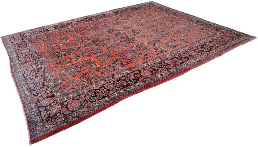Corner detail of 1910s Sarough rug showing border pattern and Wool pile