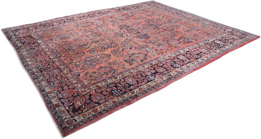 Close-up detail of 1910s Sarough rug from Iran / Persia showing Wool weave