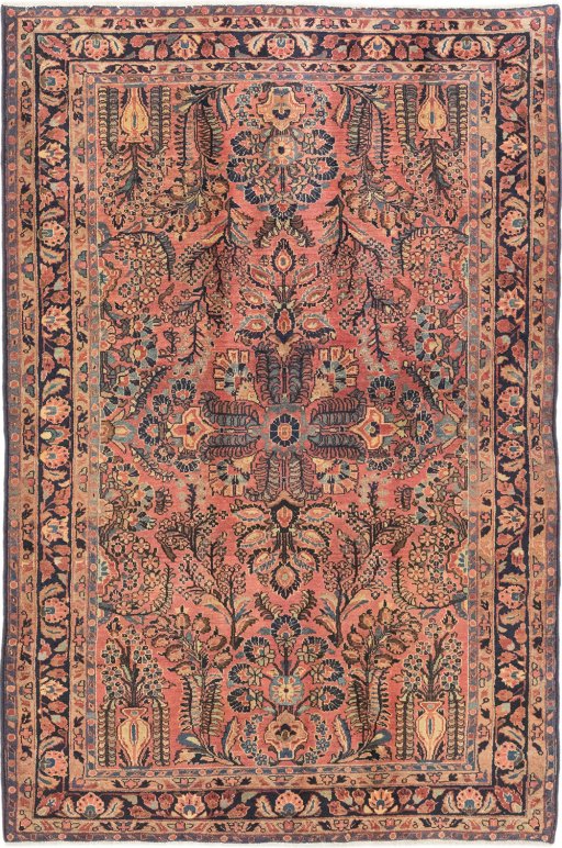 Full view of 1930s Sarough rug from Iran / Persia, 189 × 129 cm in Red tones
