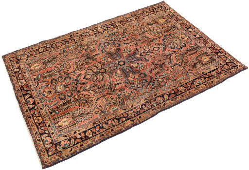 Corner detail of 1930s Sarough rug showing border pattern and Wool pile