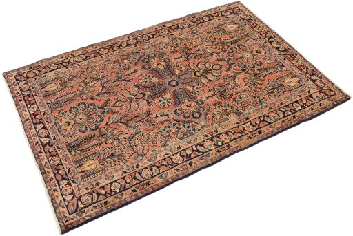 Close-up detail of 1930s Sarough rug from Iran / Persia showing Wool weave