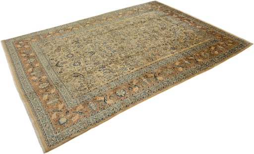 Corner detail of 1940s Sarough rug showing border pattern and Wool pile