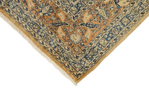 Backside of handmade 1940s Sarough rug showing knot structure and weave density