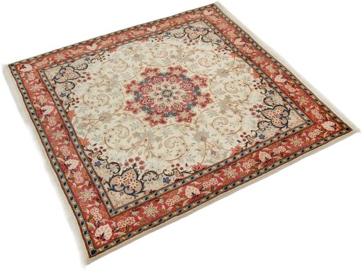 Corner detail of New Sarough rug showing border pattern and Wool pile