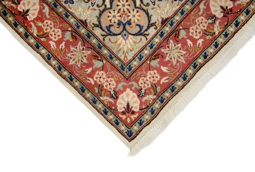 Backside of handmade New Sarough rug showing knot structure and weave density