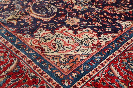 Close-up detail of 1990s Sarough rug from Iran / Persia showing Wool weave