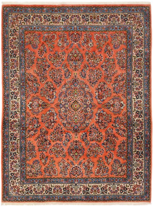 Full view of 1990s Sarough rug from Iran / Persia, 275 × 207 cm in Terracotta tones