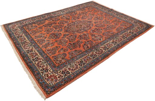Corner detail of 1990s Sarough rug showing border pattern and Wool pile