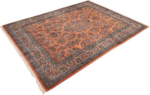 Close-up detail of 1990s Sarough rug from Iran / Persia showing Wool weave