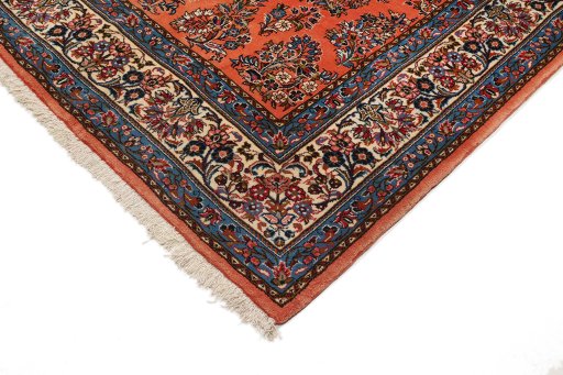 Backside of handmade 1990s Sarough rug showing knot structure and weave density