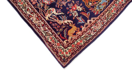 Backside of handmade 1960s Sarough rug showing knot structure and weave density