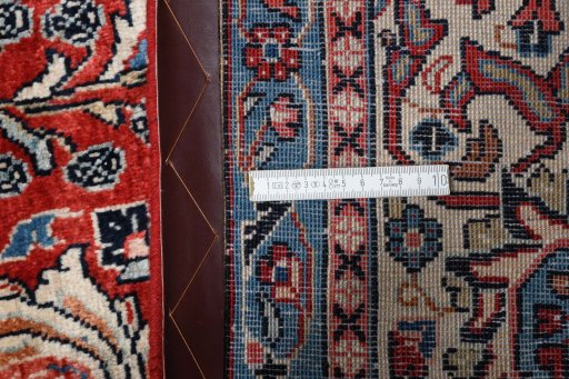 Backside of handmade 2000s Sarough rug showing knot structure and weave density