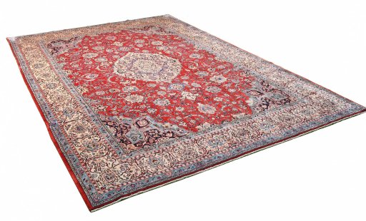Corner detail of 2000s Sarough rug showing border pattern and Cork pile