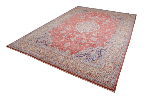 Backside of handmade 2000s Sarough rug showing knot structure and weave density