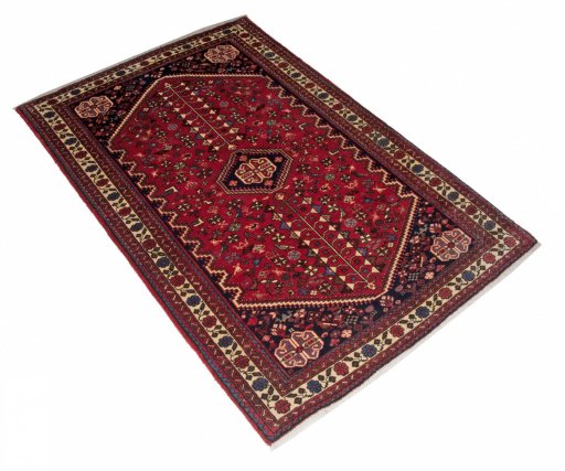 Corner detail of 2000s Sarough rug showing border pattern and Wool pile