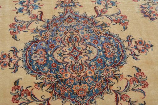 Surface texture of 1950s Sarough rug with natural Cork and intricate pattern