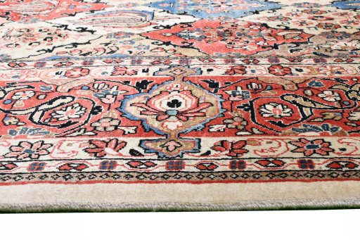 Backside of handmade 2000s Sarough rug showing knot structure and weave density