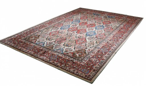 Close-up detail of 2000s Sarough rug from Iran / Persia showing Wool weave