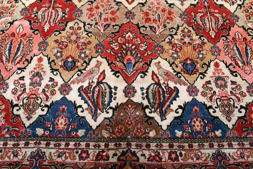 Backside of handmade 2000s Sarough rug showing knot structure and weave density