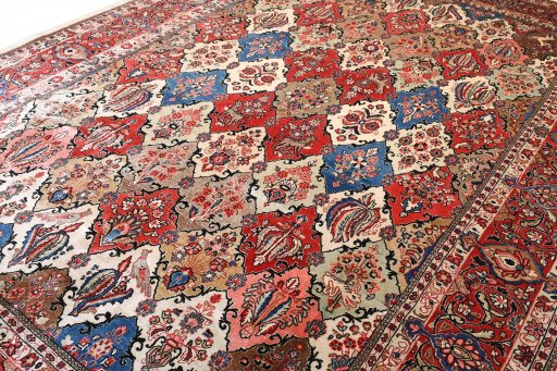 Full view of 2000s Sarough rug from Iran / Persia, 382 × 267 cm in Multi Color tones
