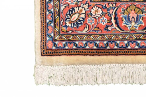 Backside of handmade 2000s Sarough rug showing knot structure and weave density