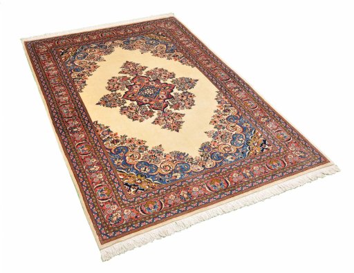 Corner detail of 2000s Sarough rug showing border pattern and Cork pile