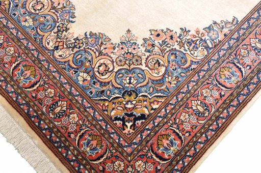 Surface texture of 2000s Sarough rug with natural Cork and intricate pattern