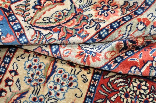Full view of 2000s Sarough rug from Iran / Persia, 347 × 241 cm in Multi Color tones