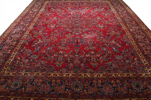 Surface texture of 1930s Sarough rug with natural Cork and intricate pattern