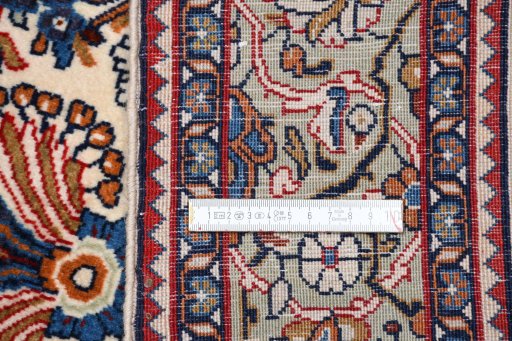 Backside of handmade 2000s Sarough rug showing knot structure and weave density