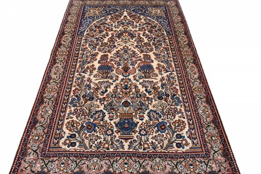 Surface texture of 2000s Sarough rug with natural Wool and intricate pattern